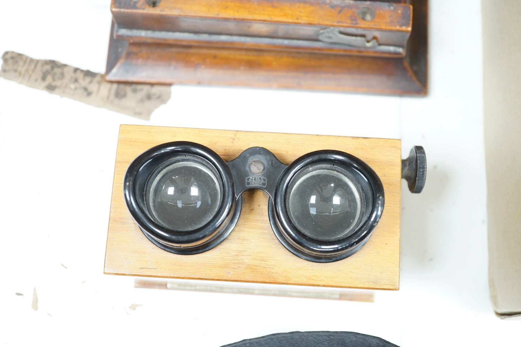 Victorian walnut stereoscopic viewer and cards and a Zeiss Ikon viewer and slides